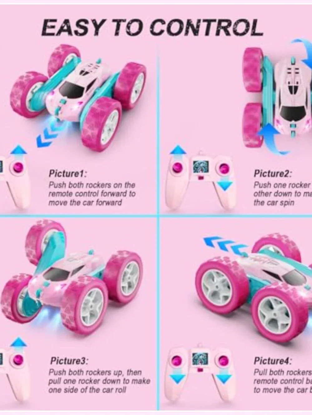 RC Stunt Car 2.4 GHZ Double Sided 360° Rotating with Headlights Crawler for Kids